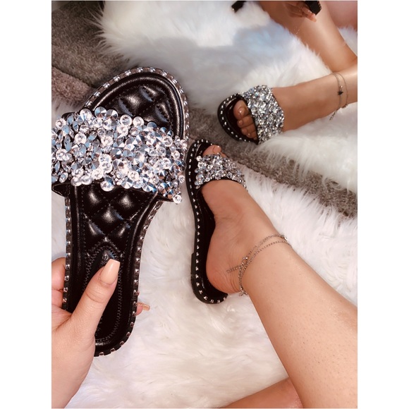 Shoes - Black studded slides